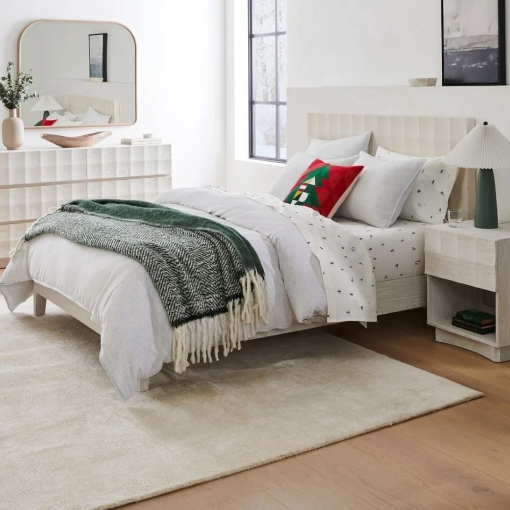 ❤️BUY 2 GET 1 FREE  West Elm Cotton Percale Skiers Sheet Set, King, White, $169